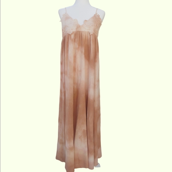 ZARA Maxi Summer Tie Dye Strap Dress Tan and Peach Women's Medium, NWT - Picture 4 of 17